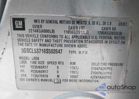 2008 Saturn Vue V6 Xr из США, поврежденный, VIN 3GSCL53718S502647